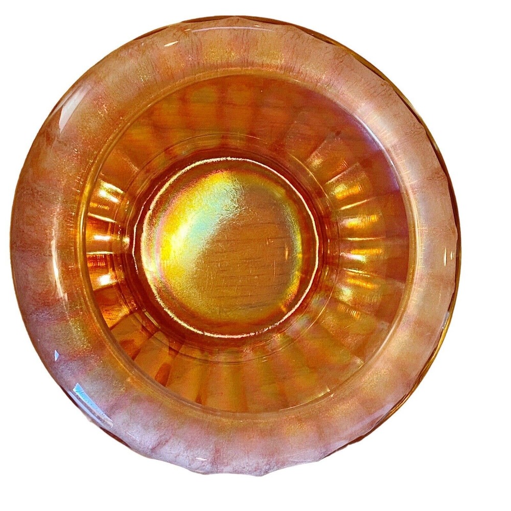 Vintage Imperial Carnival Glass Marigold Rolled Top Footed Bowl Paneled 8 5/8"